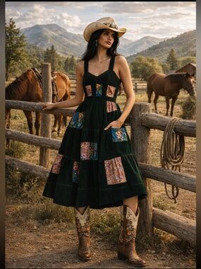 🐎SUPER RARE🐎Anthropologie NWT Maeve Embroidered Patchwork Corduroy Midi Dress XS